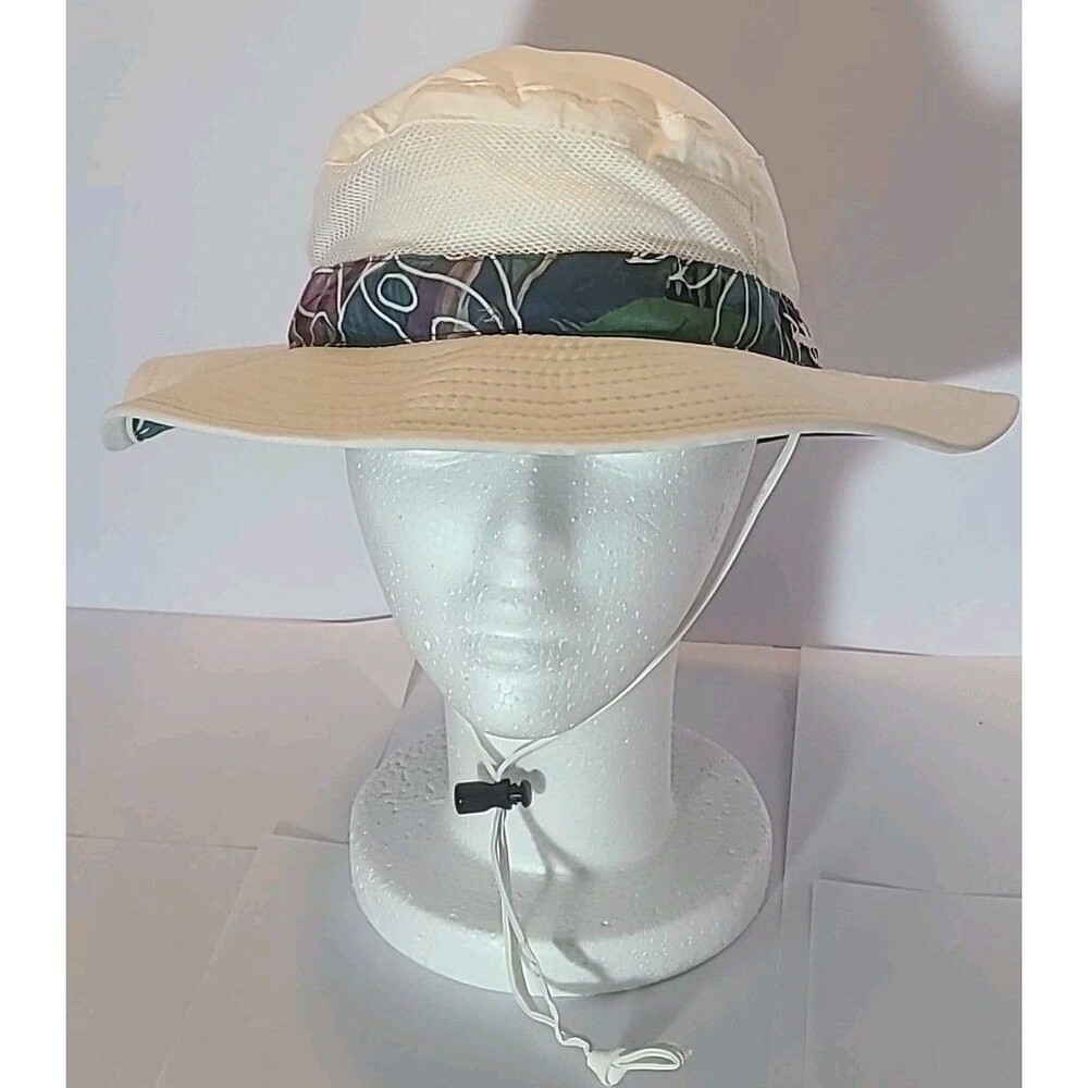 Panama Jack Mesh Crown Safari Sun Hat 3" Brim Adjustable Strap Tropical White